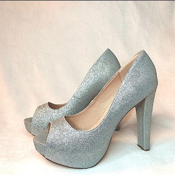 De Blossom Collection Heel Silver Sparkle Peep Toe Carina-102 - Picture 4 of 16